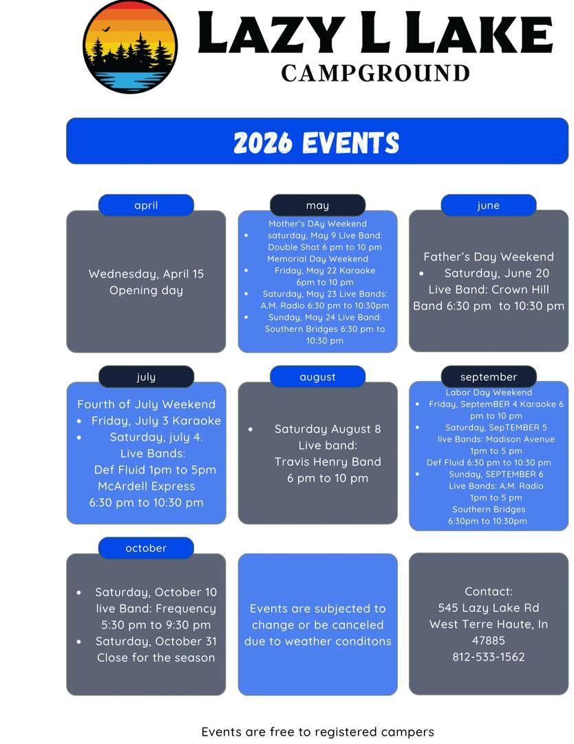 Live music and events at Lazy L Lake Campground